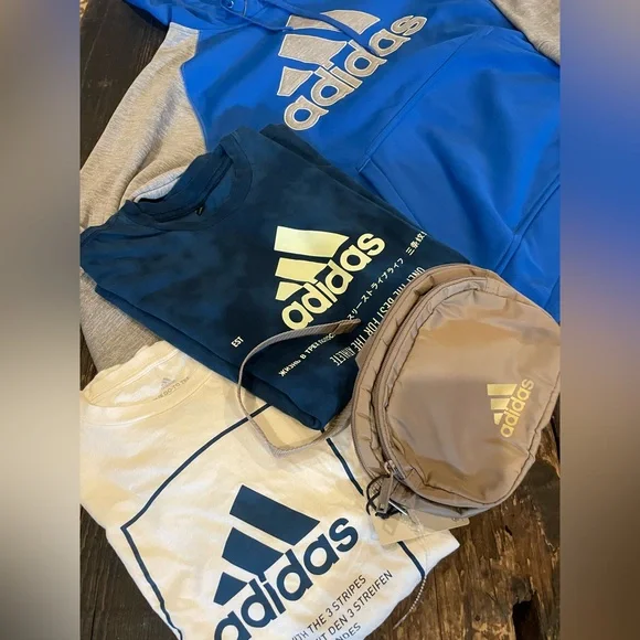 ADIDAS Bundle Lot: Blue and Gray Hoodie WITH 2 T-Shirts & Waist Pack Unisex - Picture 15 of 15